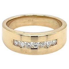 Bague à anneau en or massif 14 carats sertie d'un diamant de taille ronde de 6,5 mm