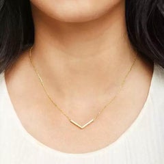 14K Solid Gold Chevron Necklace Minimalist Jewelry
