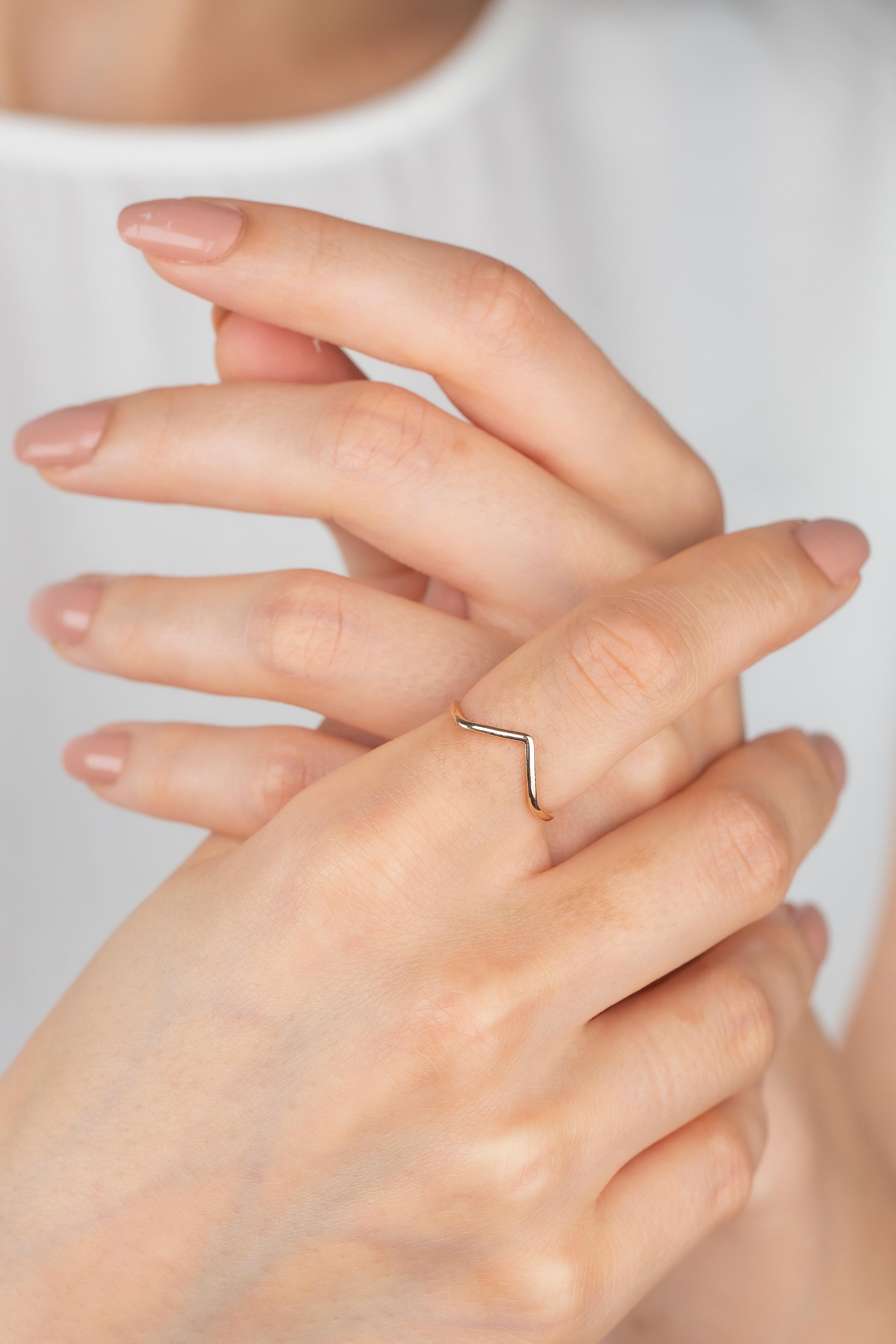 For Sale:  14K Solid Gold Chevron Ring, 14K Solid Gold Thin Band, 14K Gold Stackable V Ring 3