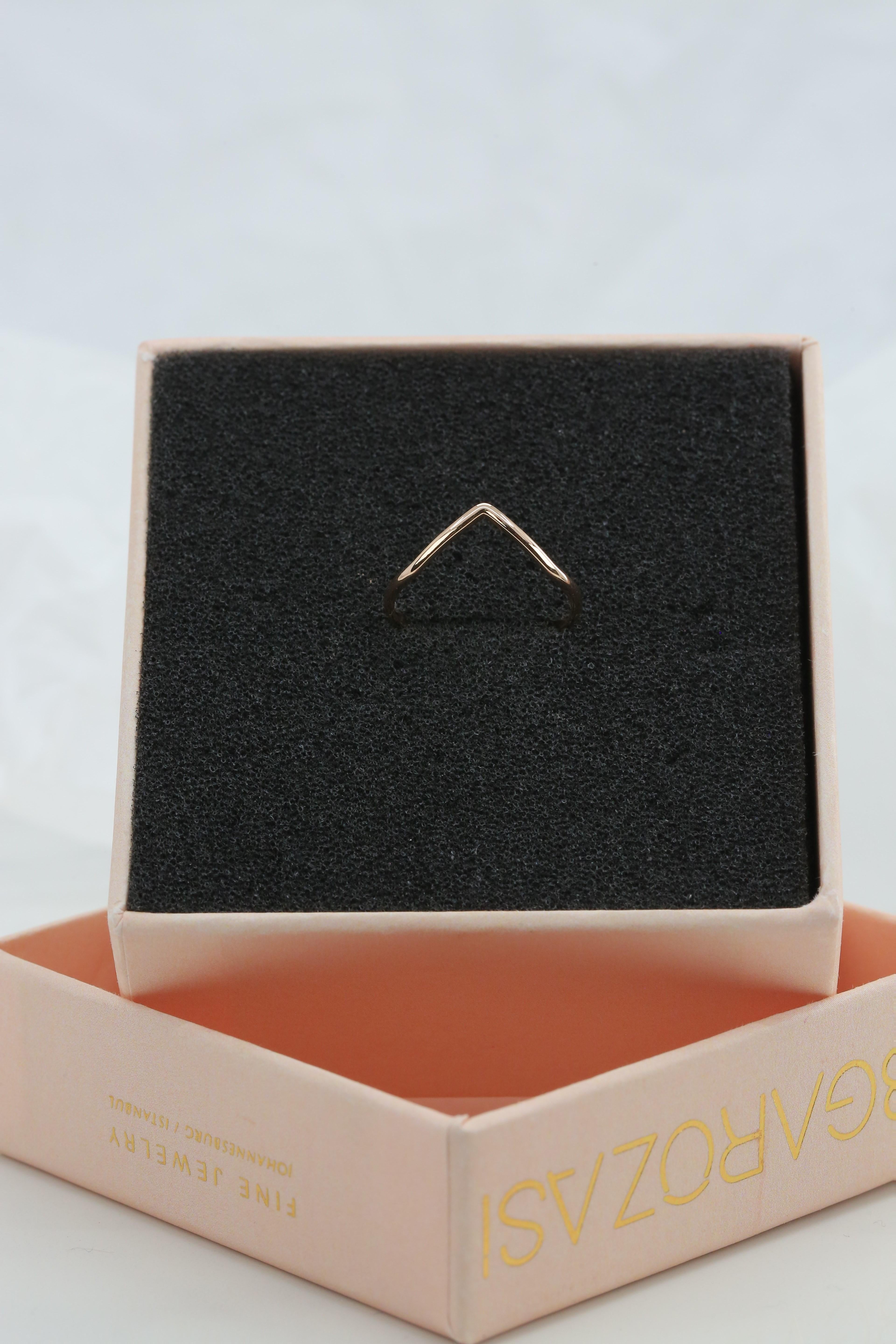 For Sale:  14K Solid Gold Chevron Ring, 14K Solid Gold Thin Band, 14K Gold Stackable V Ring 4