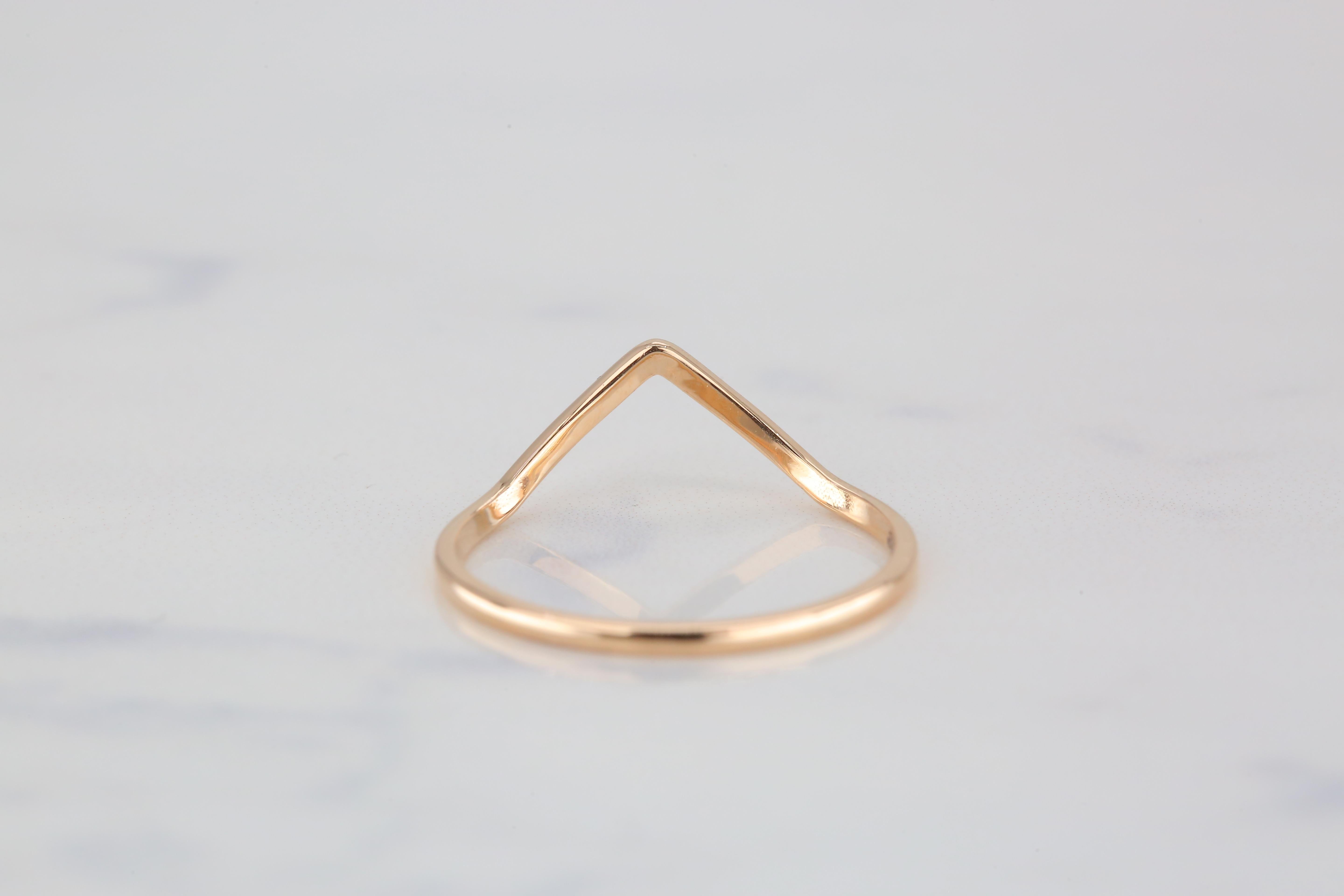 For Sale:  14K Solid Gold Chevron Ring, 14K Solid Gold Thin Band, 14K Gold Stackable V Ring 6