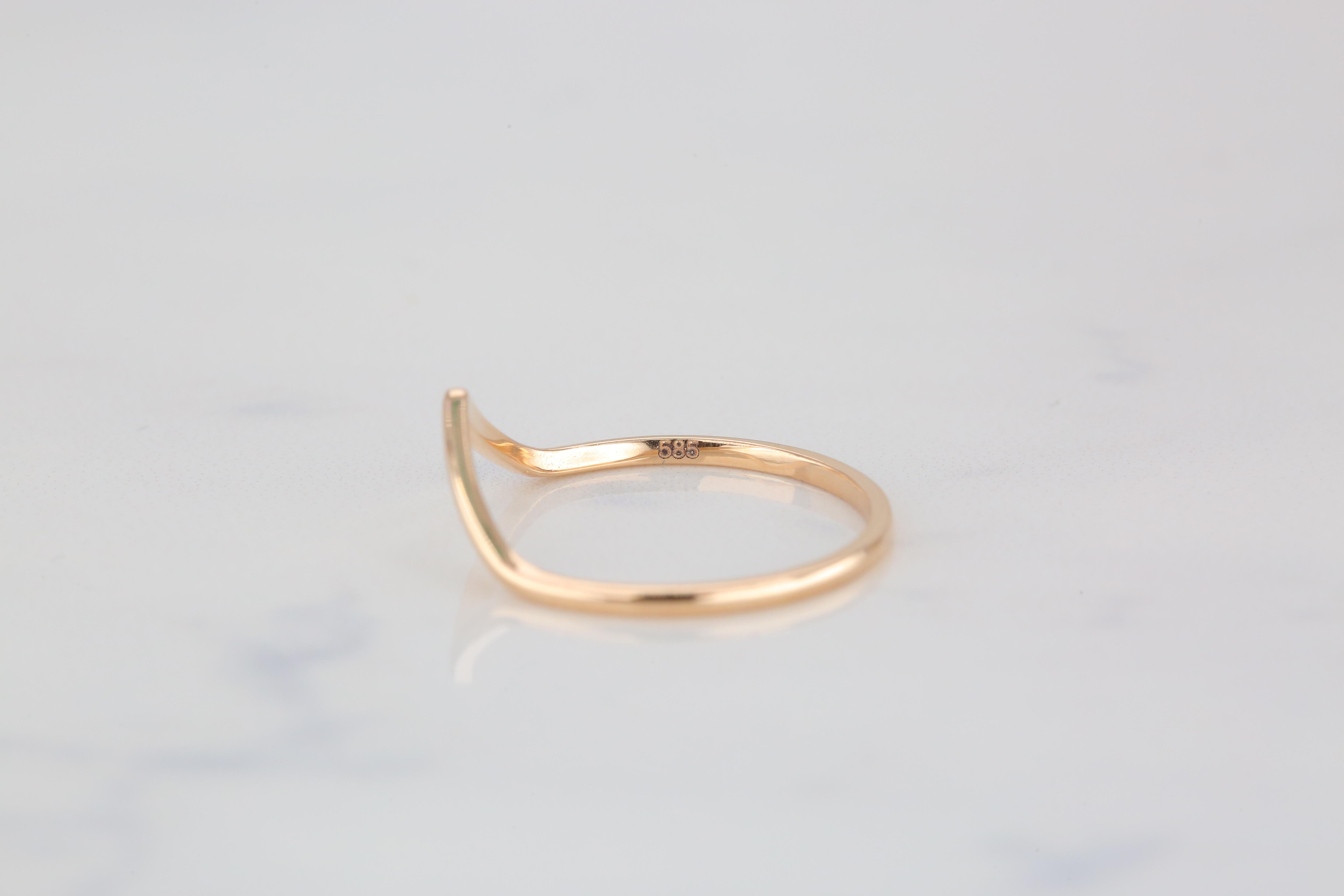 For Sale:  14K Solid Gold Chevron Ring, 14K Solid Gold Thin Band, 14K Gold Stackable V Ring 7