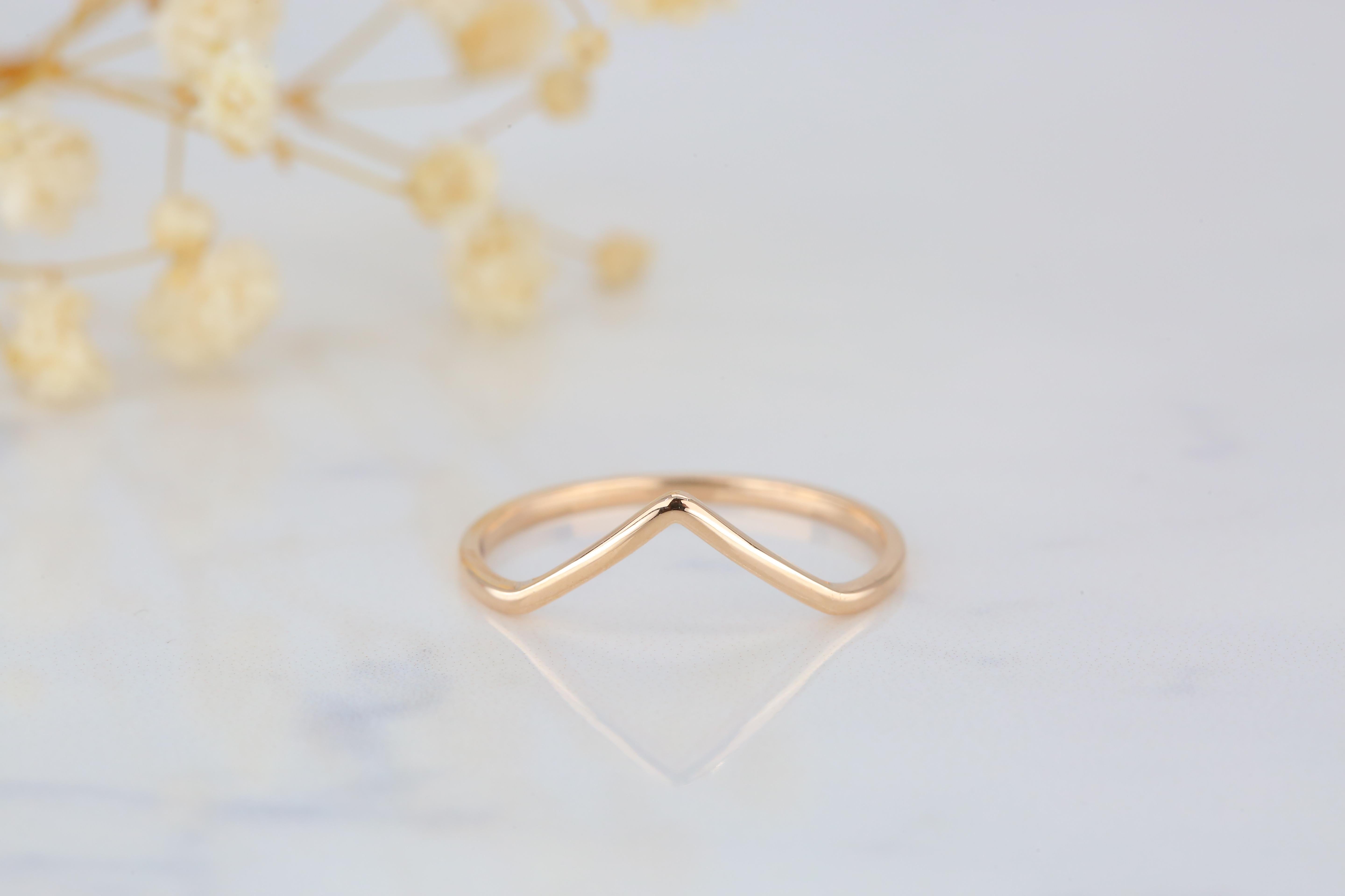 For Sale:  14K Solid Gold Chevron Ring, 14K Solid Gold Thin Band, 14K Gold Stackable V Ring 8