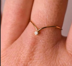 14k Solid Gold Chevron V Shape Diamond Ring Handmade Minimalist Valentines Ring.