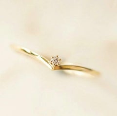 14k Solid Gold Chevron V Shape Diamond Ring Handmade Stacking Modern Ring