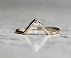 14k Solid Gold Chevron V Shape Diamond Ring Handmade Stacking Ring Band