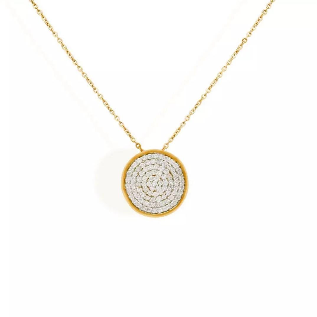 Art Deco 14K Solid Gold Circle Shape Necklace Wedding Gift For Her Gold Expensive Pendant For Sale