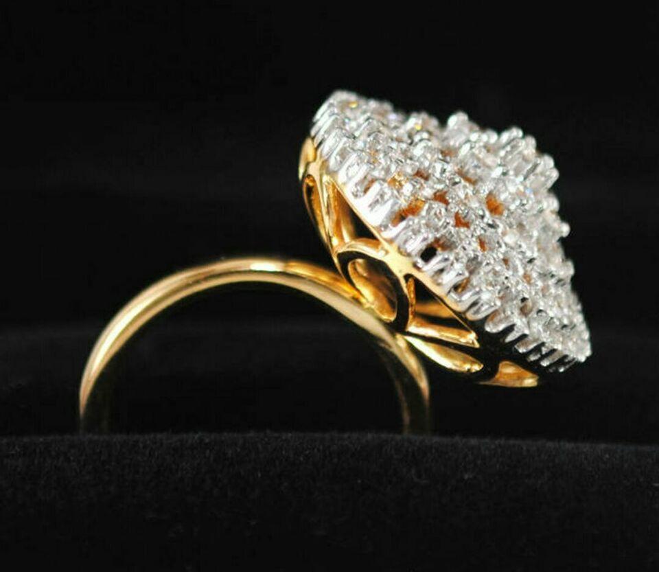 Art Deco 14k Solid Gold Cocktail Ring Natural Diamond Wedding Blossom Ring Pyramid Ring For Sale