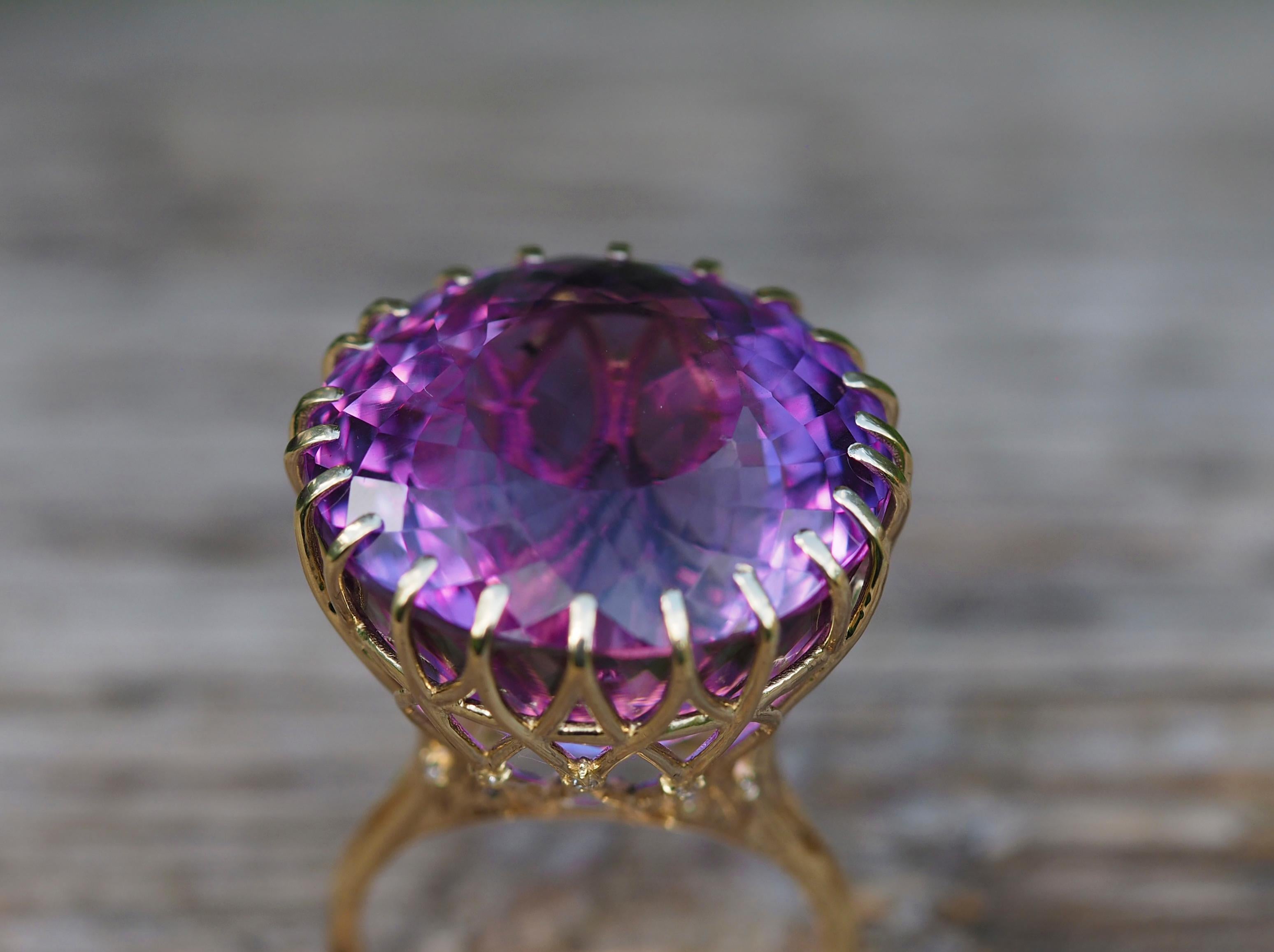 For Sale:  14 Karat Solid Gold Cocktail Ring with Natural Amethyst and Diamonds 10