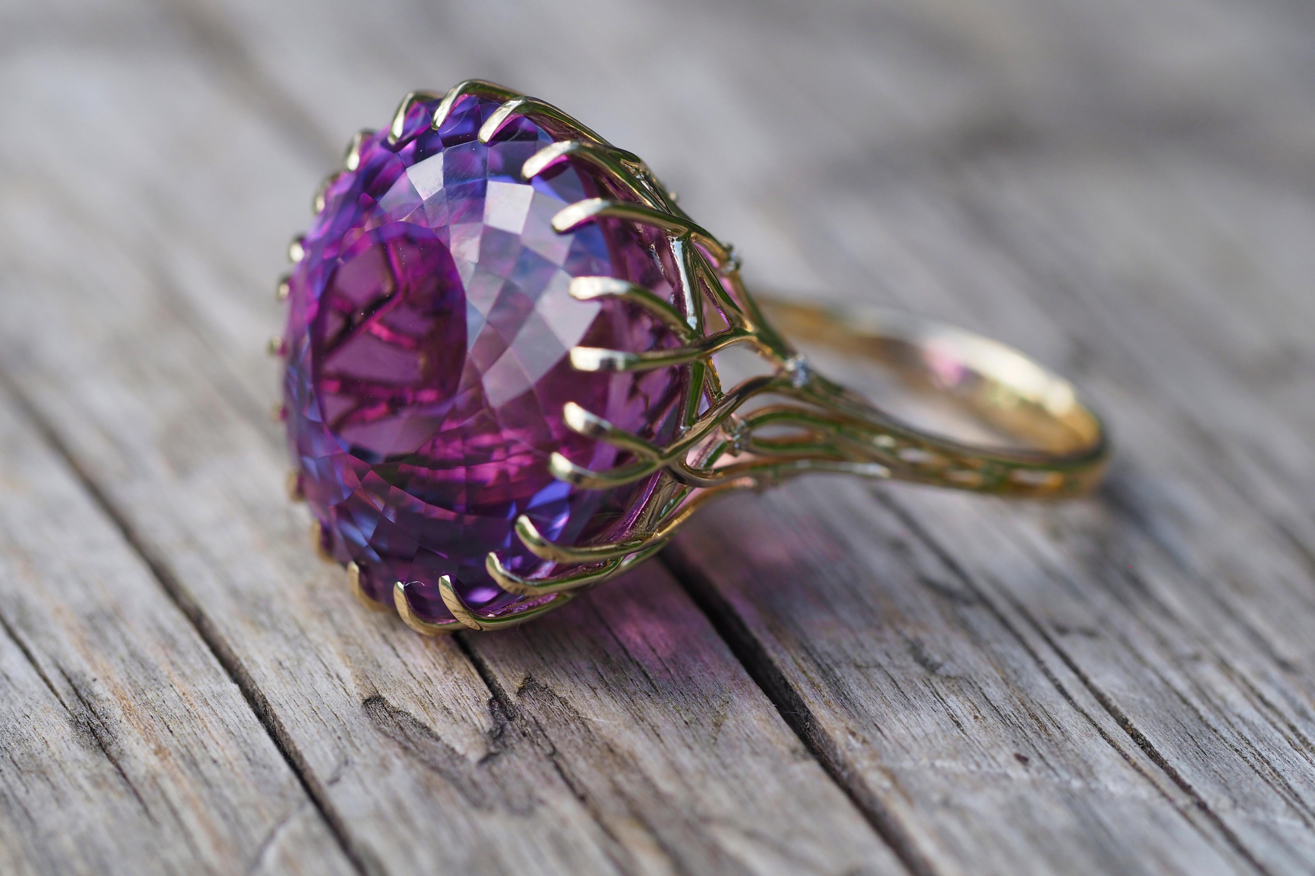 For Sale:  14 Karat Solid Gold Cocktail Ring with Natural Amethyst and Diamonds 11