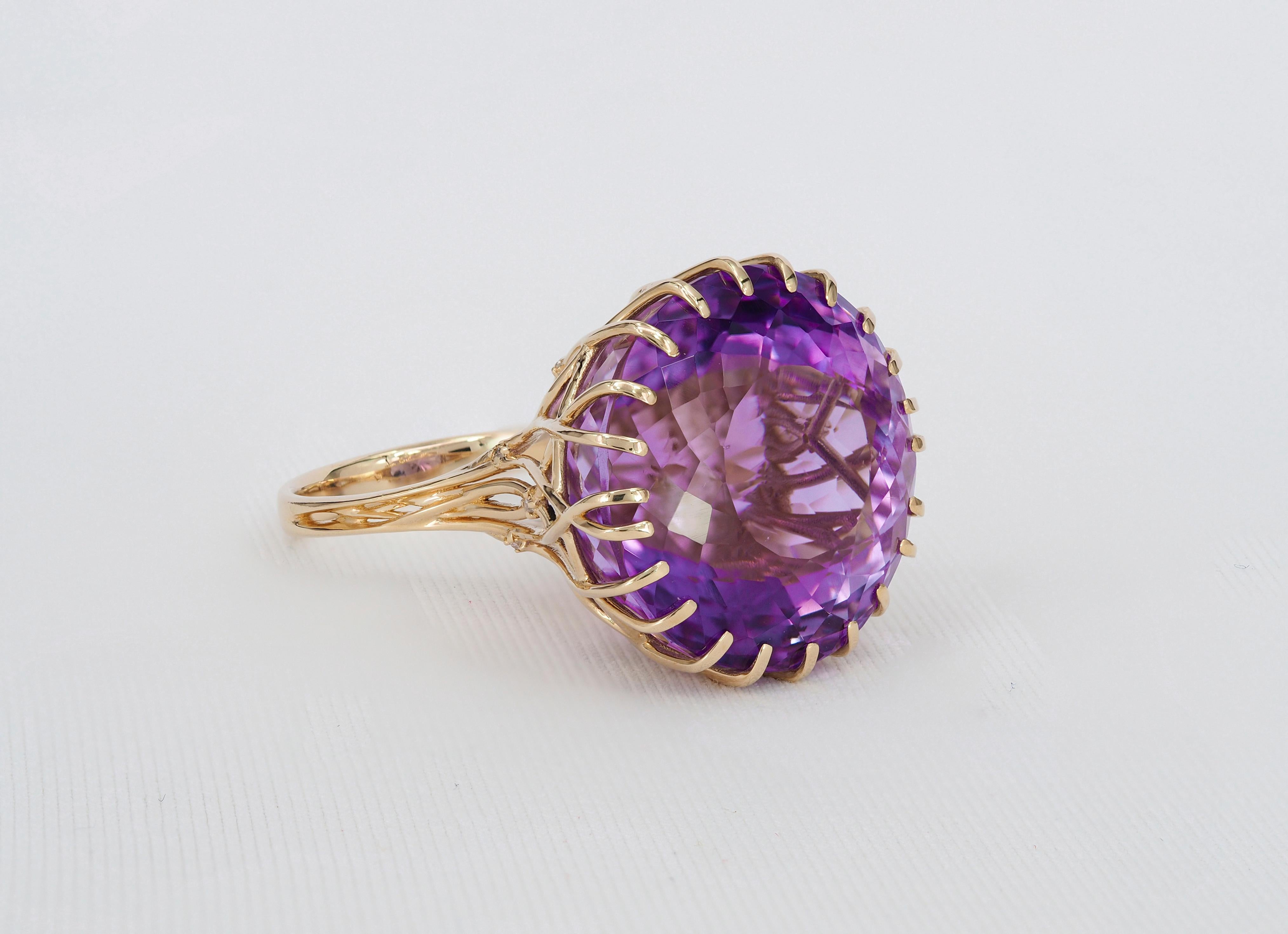 For Sale:  14 Karat Solid Gold Cocktail Ring with Natural Amethyst and Diamonds 3
