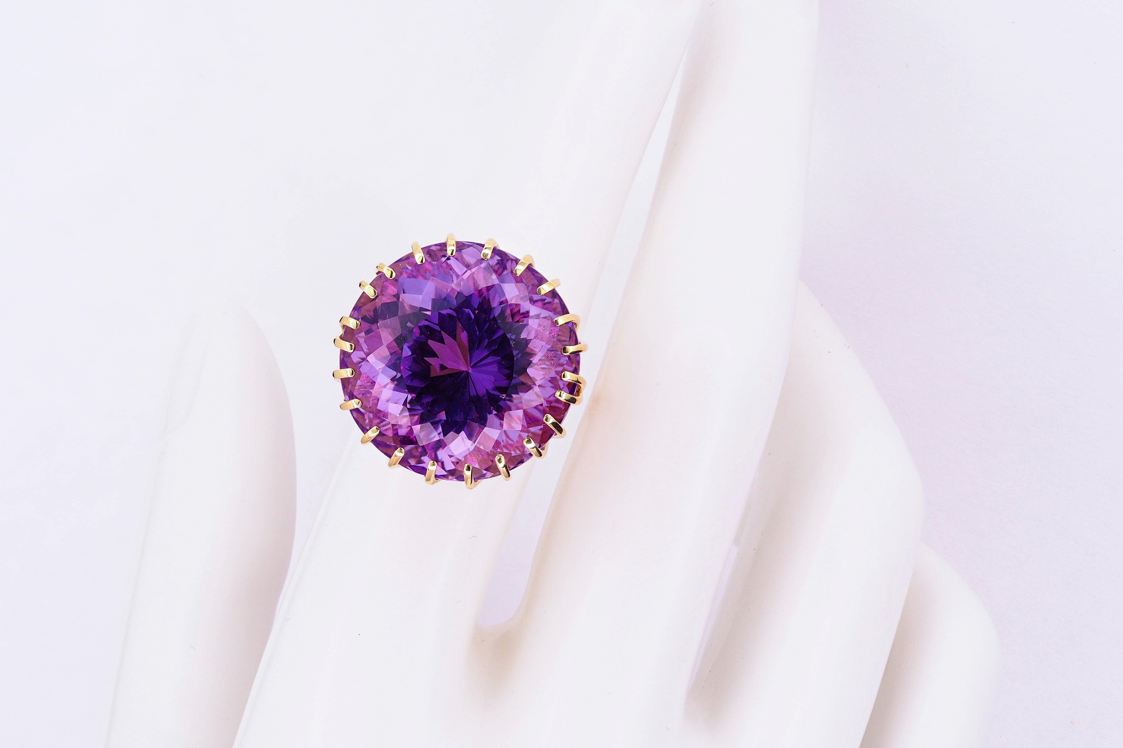 For Sale:  14 Karat Solid Gold Cocktail Ring with Natural Amethyst and Diamonds 5
