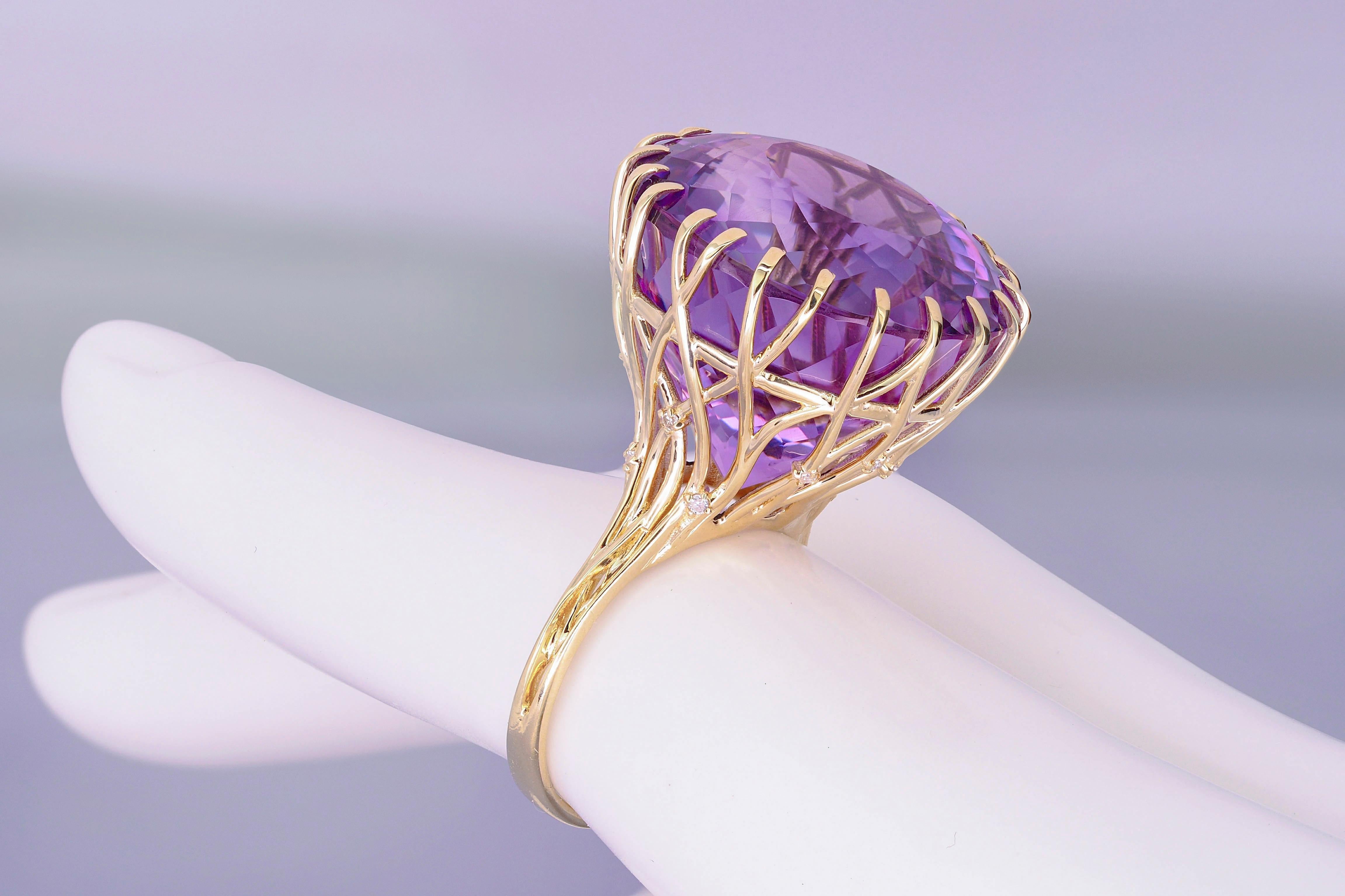 For Sale:  14 Karat Solid Gold Cocktail Ring with Natural Amethyst and Diamonds 6