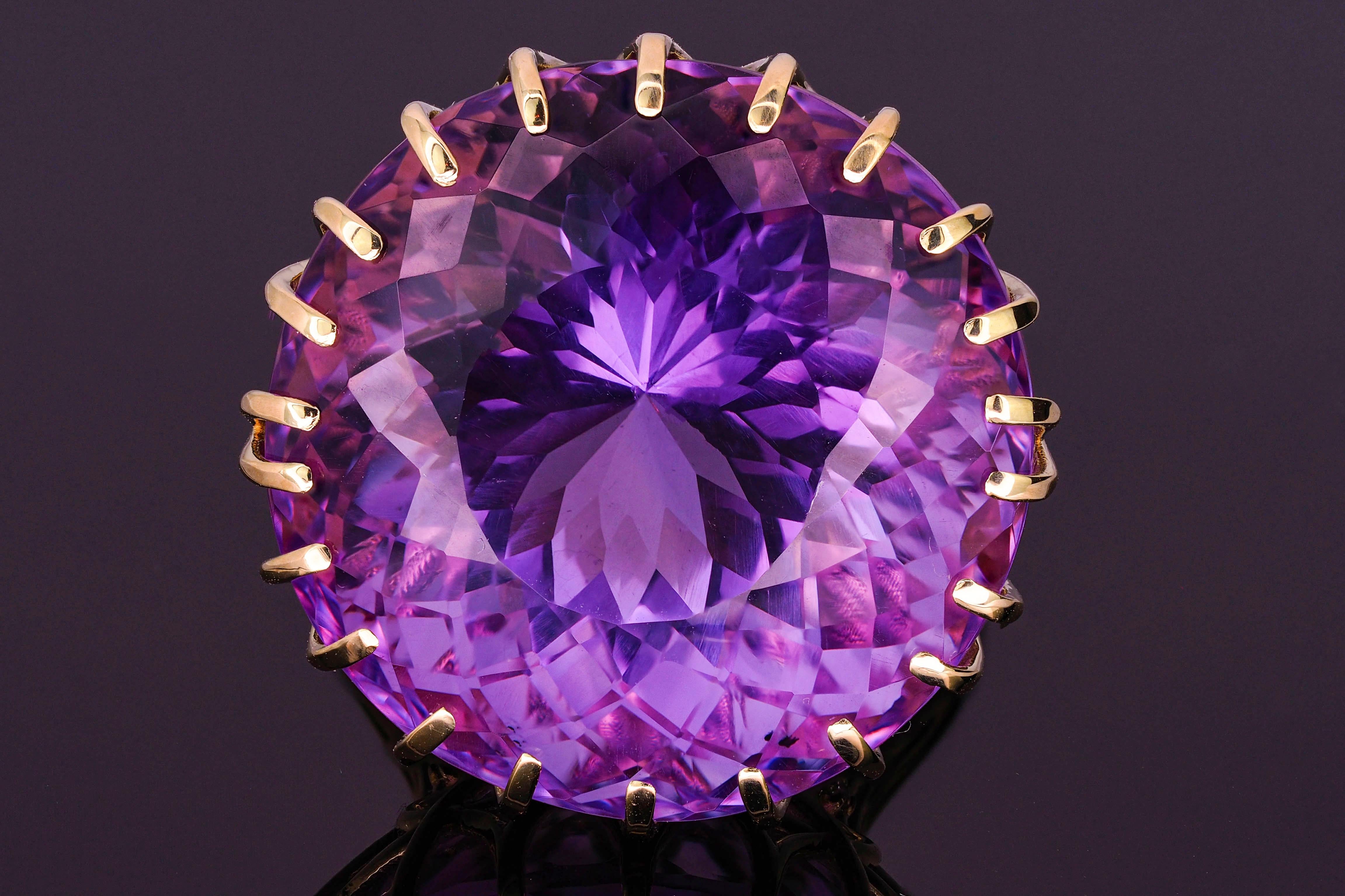 For Sale:  14 Karat Solid Gold Cocktail Ring with Natural Amethyst and Diamonds 7