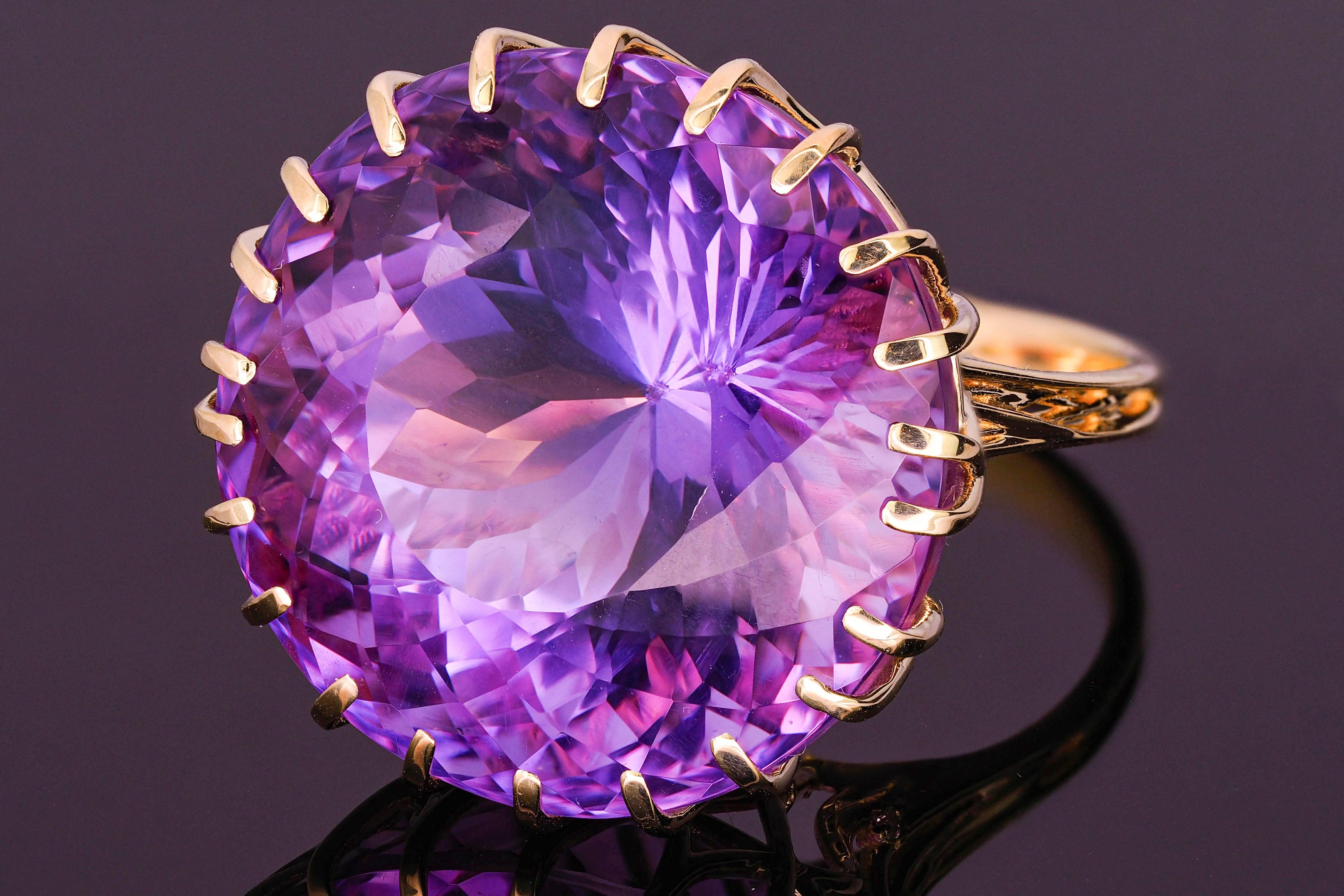 For Sale:  14 Karat Solid Gold Cocktail Ring with Natural Amethyst and Diamonds 8