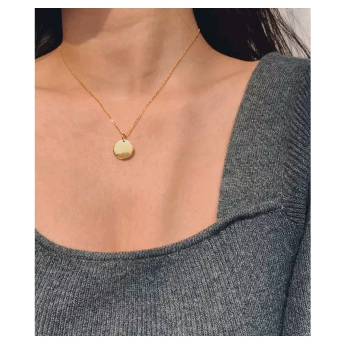 14K Solid Gold Coin Pendant Minimalist coin Round Necklace Engrave able pendant