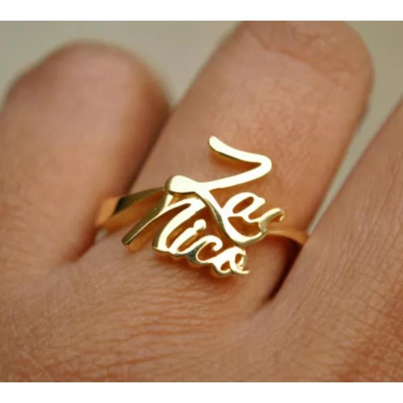 14k Solid Gold Couple Name Ring Personalized In New Condition For Sale In Chicago, IL