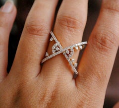 14k Solid Gold Criss cross Diamond Statement Ring Wedding Crossover ring Band