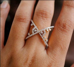 14k Solid Gold Criss cross Diamond Statement Ring Wedding Crossover Ring Band.