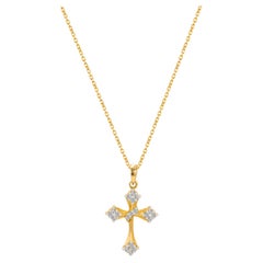 Used 14k Solid Gold Cross Diamond Necklace Cross Charm Pendant Religious Necklace