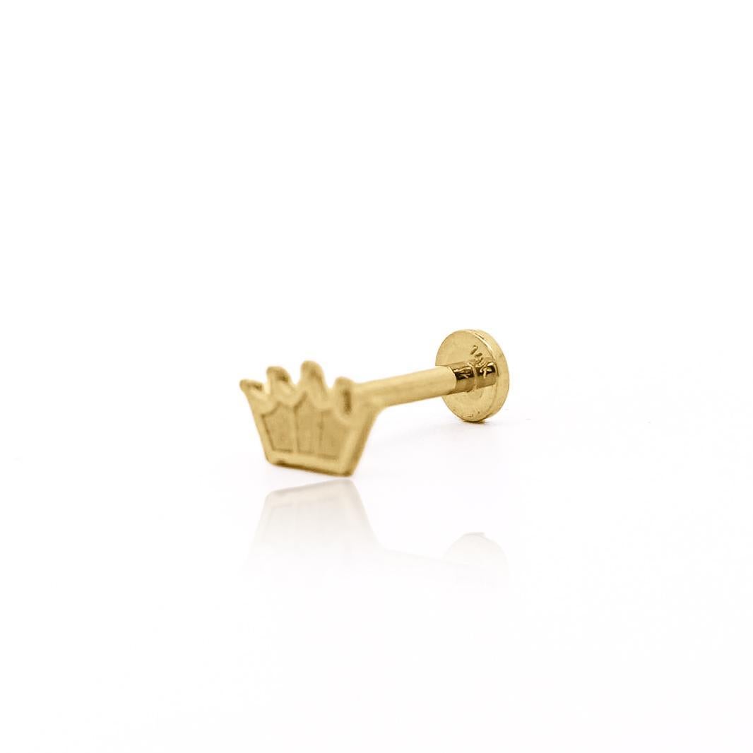 14K Solid Gold Crown Cartilage Single Stud Earring In New Condition For Sale In Miami, FL
