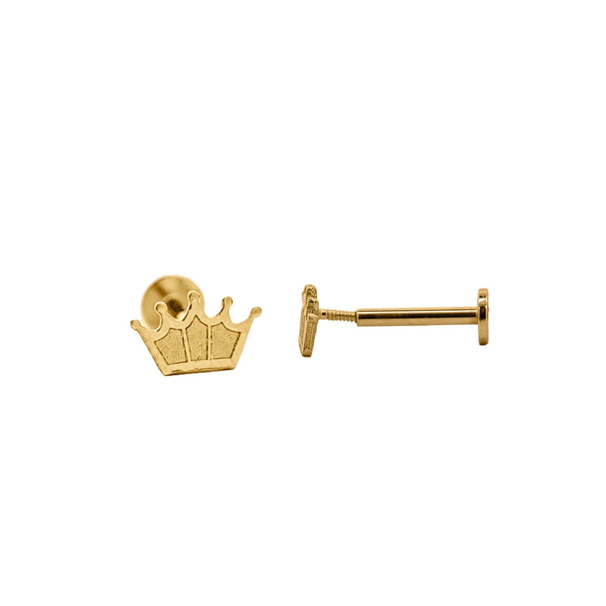 14K Solid Gold Crown Cartilage Single Stud Earring For Sale 3