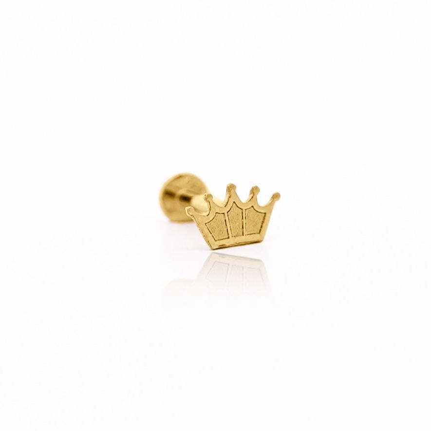 14K Solid Gold Crown Cartilage Single Stud Earring For Sale 4