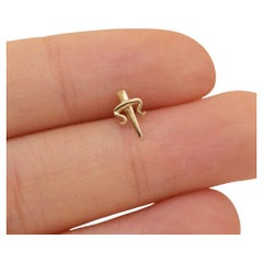 14K Solid Gold Dagger Stud Earrings For Women Cute Sword Piercings Gift For Her.
