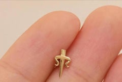 14K Solid Gold Dagger Stud Earrings For Women Cute Sword Piercings Jewelry.