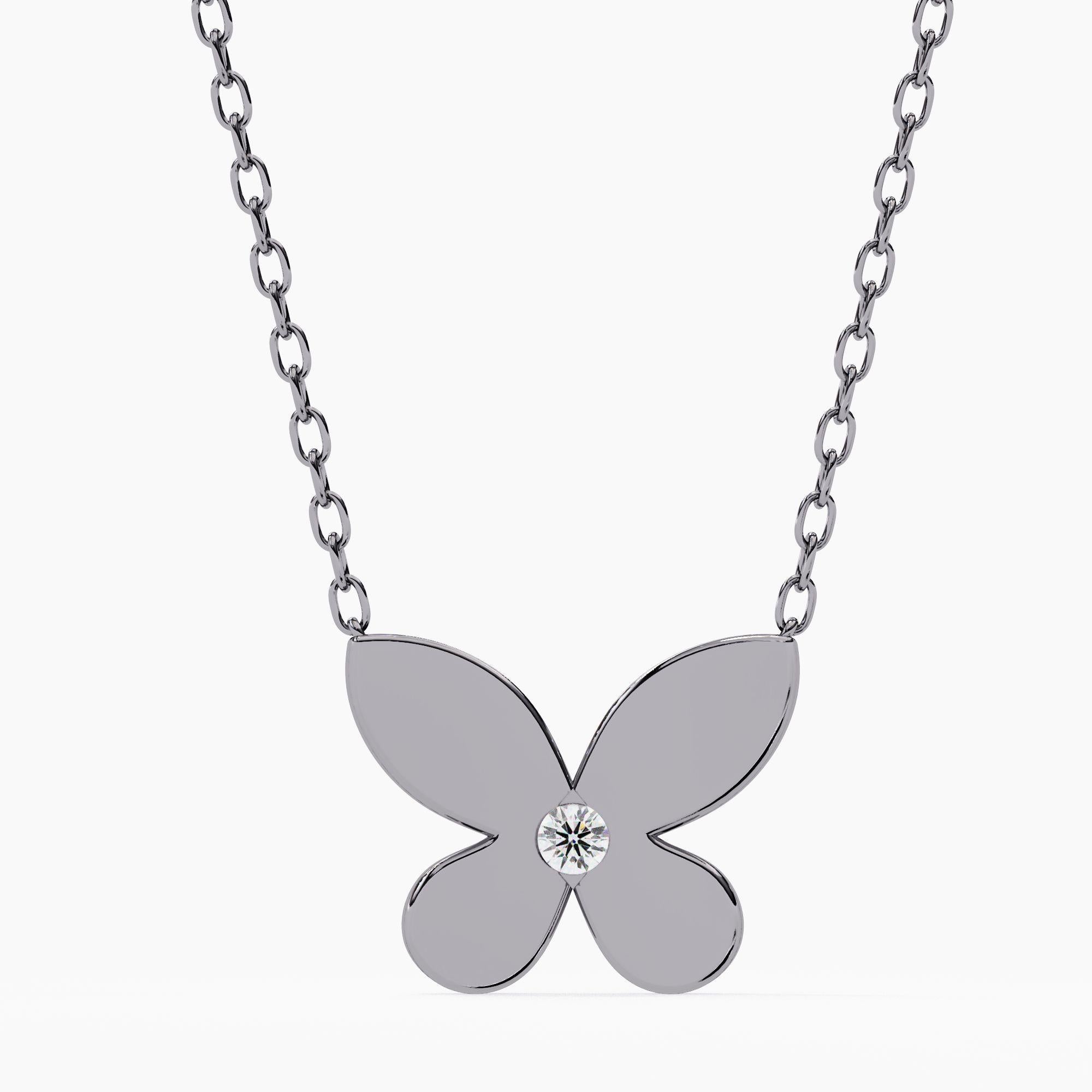 Contemporain Pendentif papillon en or massif 14 carats, diamants ronds 1/10, SI GH en vente