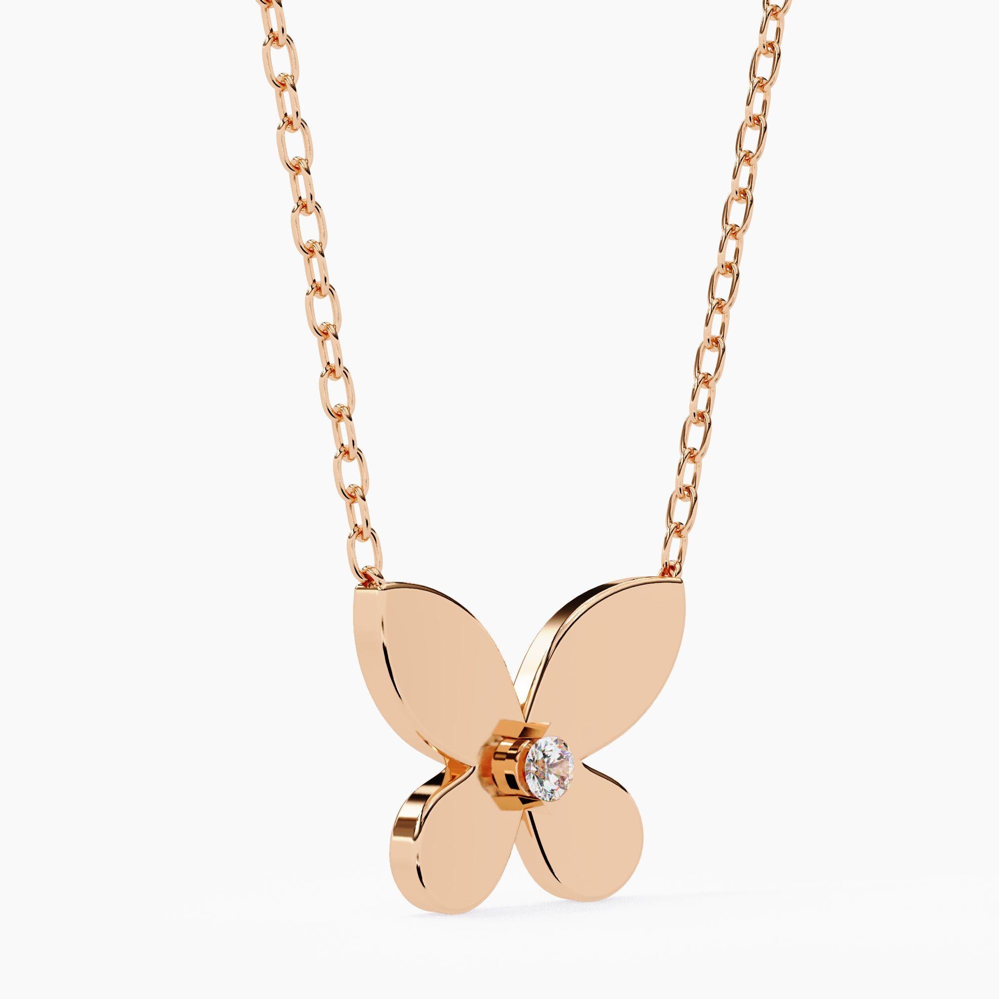 Pendentif papillon en or massif 14 carats, diamants ronds 1/10, SI GH Neuf - En vente à New York, NY