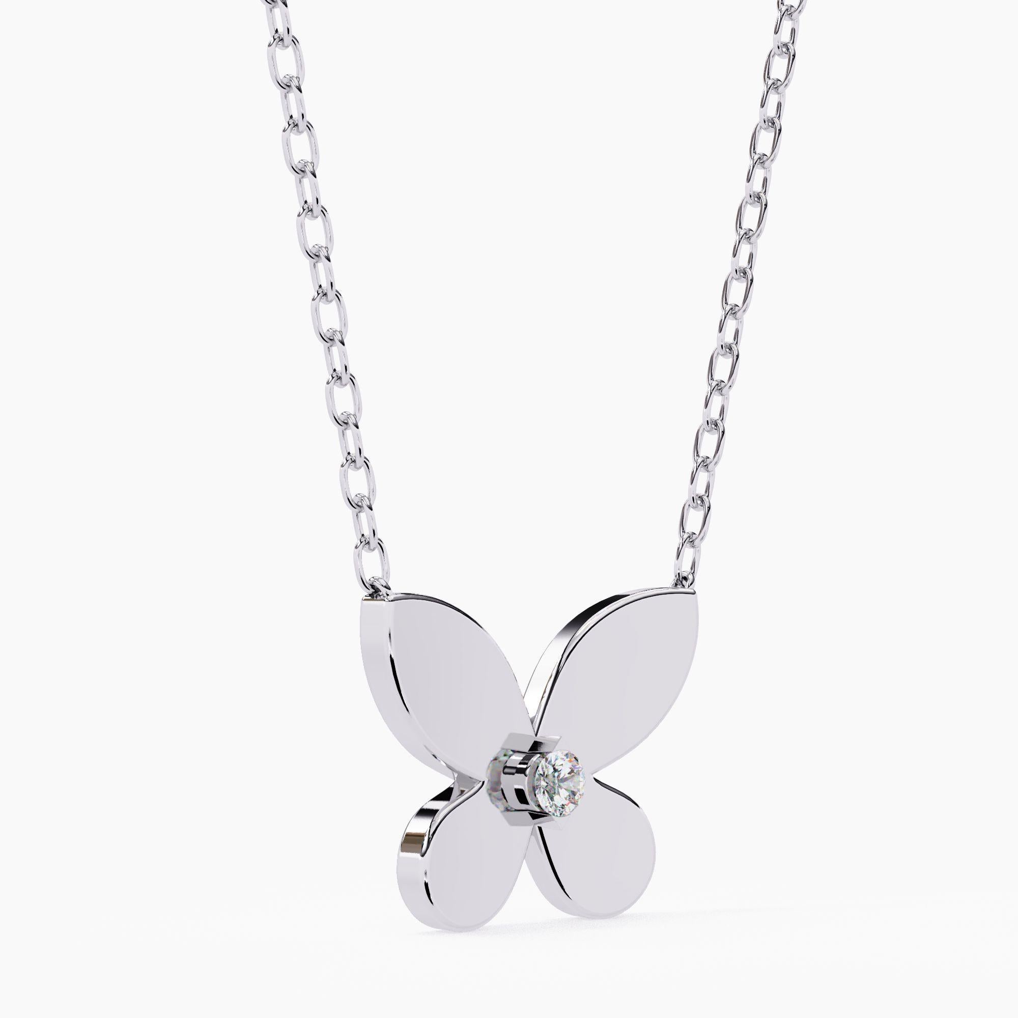 Pendentif papillon en or massif 14 carats, diamants ronds 1/10, SI GH Pour femmes en vente