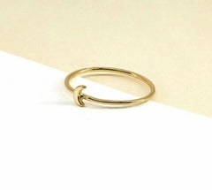 14k Solid Gold Dainty Crescent Moon Statement Ring Minimalist Valentines Gift.