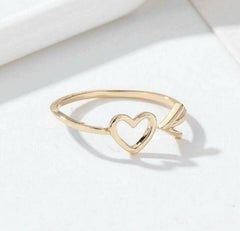 14k Solid Gold Dainty Heart Arrow Stacking Statement Adjustable Valentines Ring