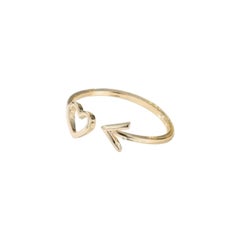 14k Solid Gold Dainty Heart Arrow Stacking Statement Adjustable Valentines Ring.