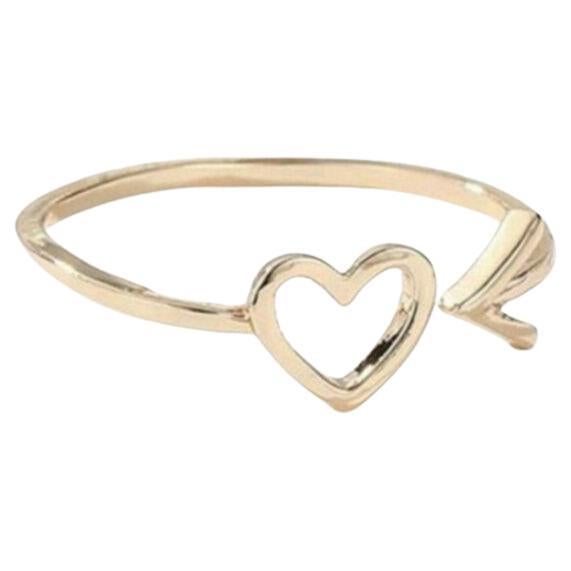 14k Solid Gold Dainty Heart Arrow Stacking Statement Adjustable Valentines Ring