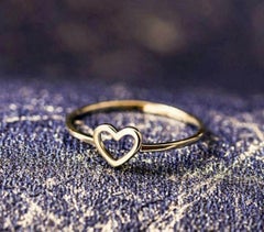 14k Solid Gold Dainty Heart Stacking Statement Ring Minimalist Valentines Ring.