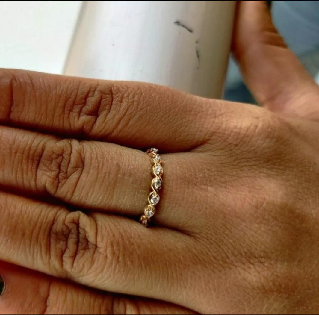 Alianza de boda de oro macizo de 14 quilates con diamantes naturales Promesa de mujer en venta 2