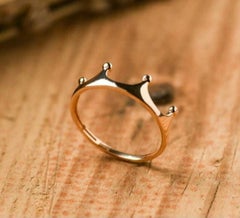 14k Solid Gold Dainty Skinny Crown Band Ring Minimalist Delicate Tiara Ring