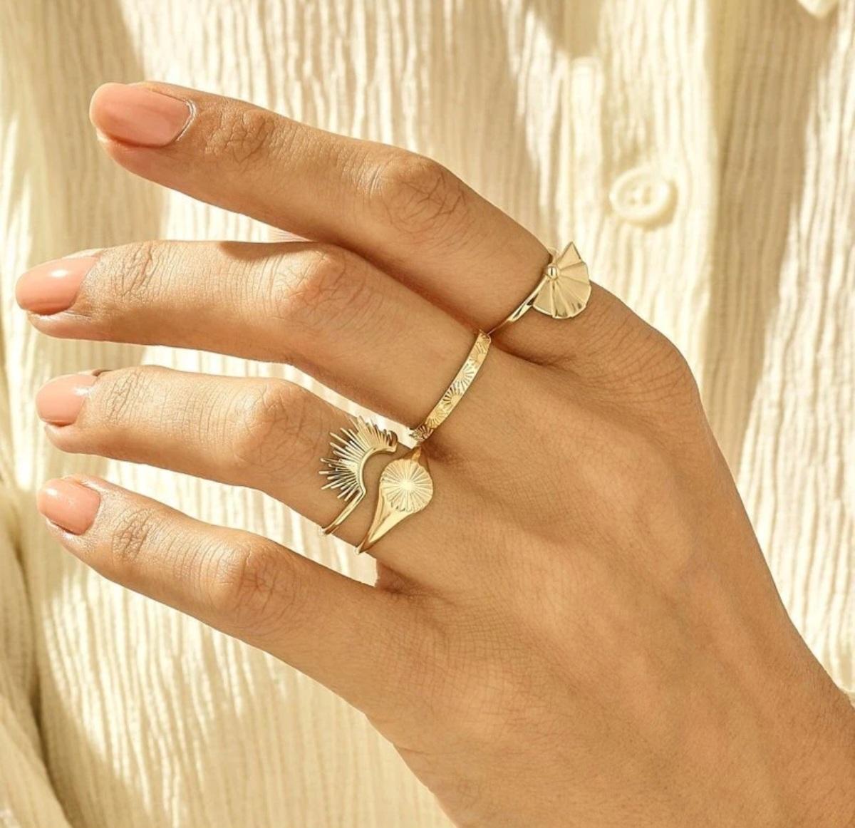 Fedi nuziali all'alba in oro massiccio 14K per donne, coppie, anelli Sun Burst. in vendita 2