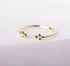 14k Solid Gold Dainty Three Ball Open Stacking Statement Ring Minimalist Ring.