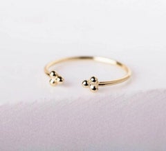 14k Solid Gold Dainty Three Ball Open Stacking Statement Ring Minimalist Ring.