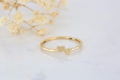 14k Solid Gold Dainty Twin Hearts Ring, Cute Delicate Stacking Double Hearts R