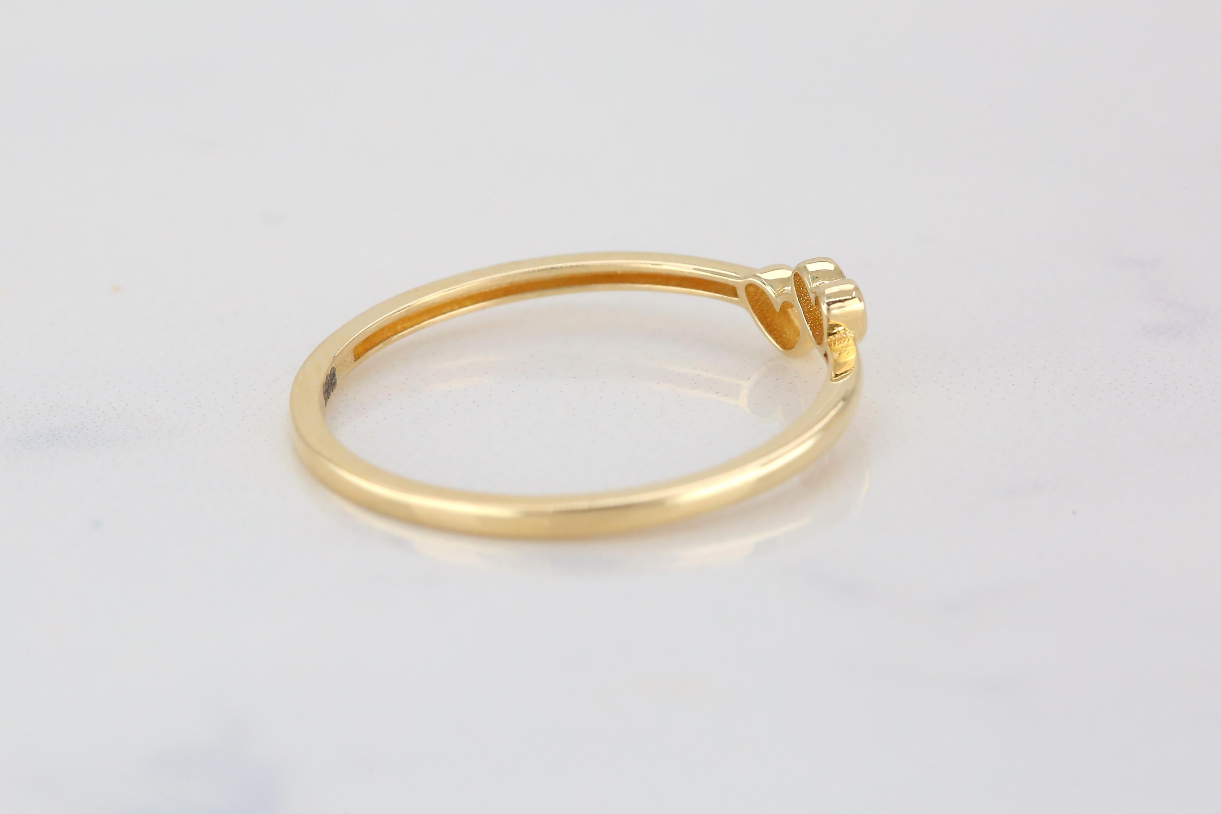 For Sale:  14k Solid Gold Dainty Twin Hearts Ring, Cute Delicate Stacking Double Hearts R 3