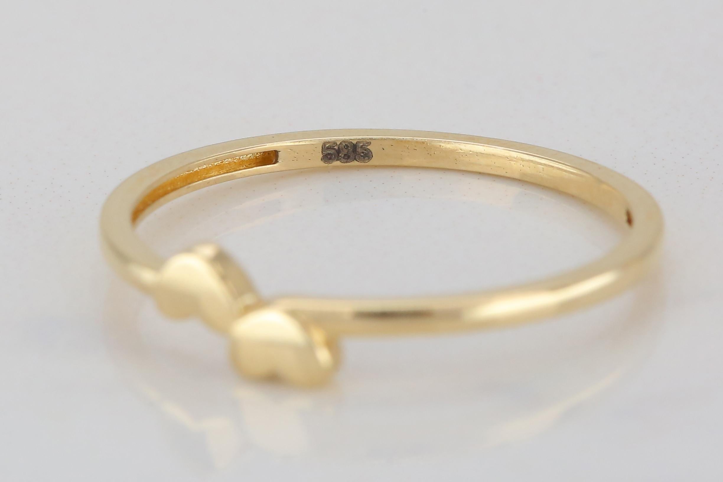 For Sale:  14k Solid Gold Dainty Twin Hearts Ring, Cute Delicate Stacking Double Hearts R 5