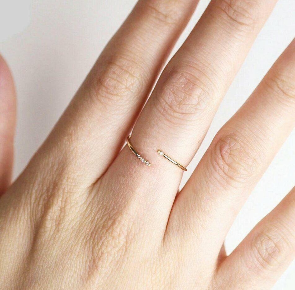 Women's or Men's 14k Solid Gold Dainty Twist Open Diamond Statement Ring Minimalist Delicate Ring For Sale