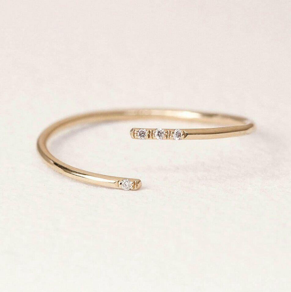 14k Solid Gold Dainty Twist Open Diamond Statement Ring Minimalist Delicate Ring For Sale 1