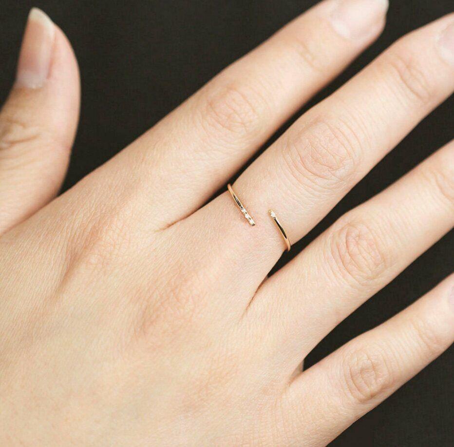 14k massivem Gold zierlich Twist offener Diamant Aussage Ring Minimalist zart Ring im Angebot 3