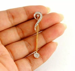 14k Solid Gold Dangling Diamond and Chain Earring Round Drop Stud