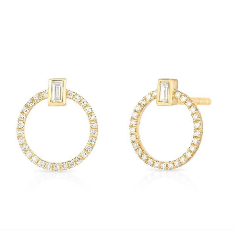 Moderno Orecchini a cerchio con diamante in oro 14K in vendita